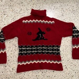 Vintage 100% lambswool red navy apre ski chunky sweater large L